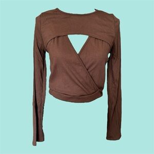 Lulu’s Brown Long Sleeve Cutout Top